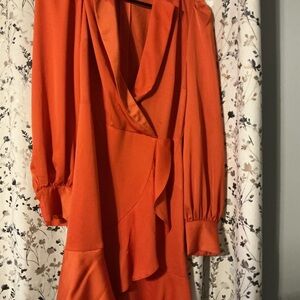 Karl Lagerfeld Orange Long-Sleeve Wrap Dress